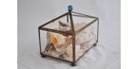 Boîte de coquillages marins en verre et laiton