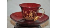 Antique Murano Ruby Glass Gilded Cup and Bowl