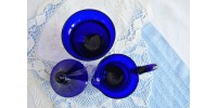 Sucrier et crémier en verre d'art bleu indigo