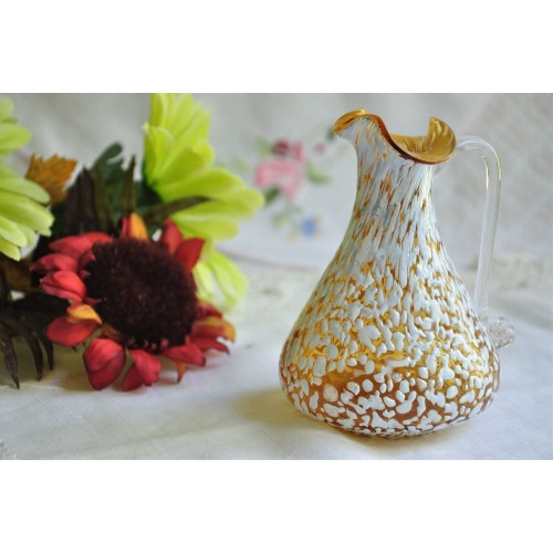 Yellow Glass Pitcher with White Spatter Overlay