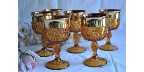 Indiana Glass Gilded Diamond Point Tumblers