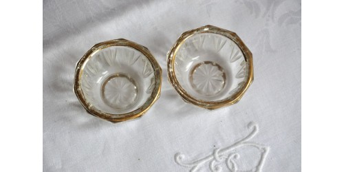 Pair Of Glass Salt Cellars with Gilded Rim