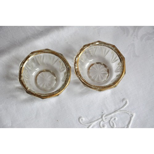 Pair Of Glass Salt Cellars with Gilded Rim