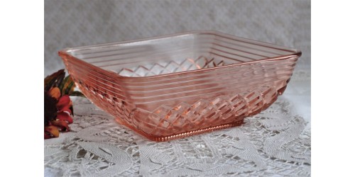 Rare Pink Pink Depression Glass Square Bowl