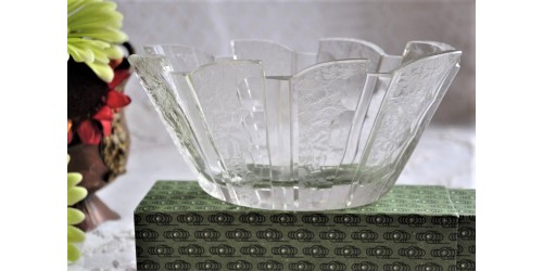 Cut Art Glass Art Deco Oval Vase or Bowl