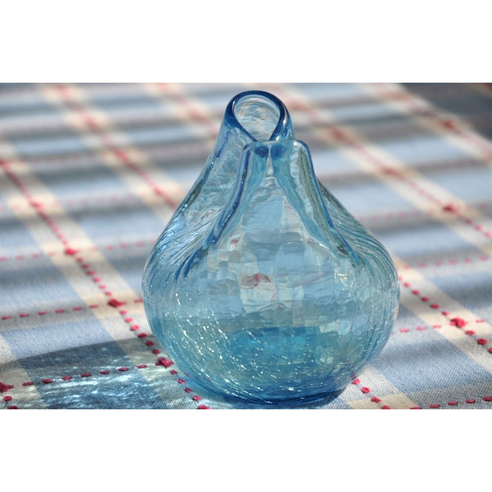Vintage Blenko Aqua Blue Pinched Crackle Art Glass Vase