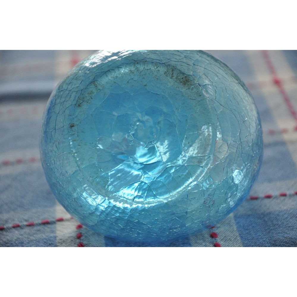 Vintage Blenko Aqua Blue Pinched Crackle Art Glass Vase