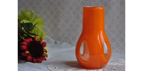 Blown Cased Glass with Windows Orange Vase