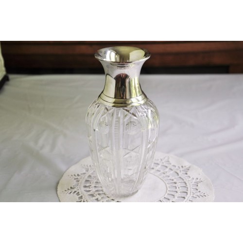 Crystal Vase With Silver Collar Vintage